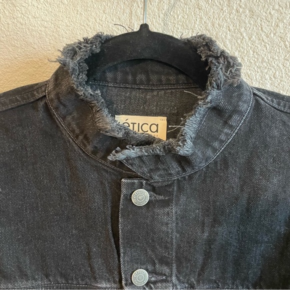 ETICA Remi Reconstructed Jacket Puff Sleeve Jean Jacket Black - Picture 6 of 11